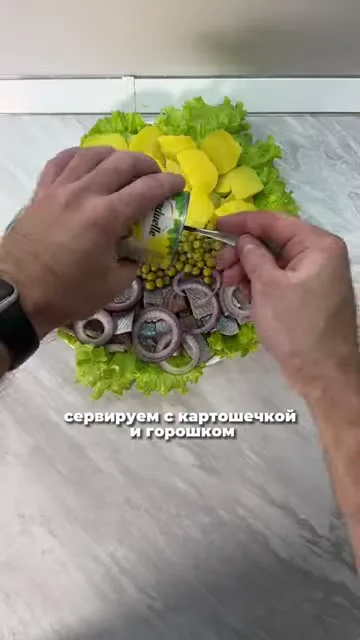 Шаг 2: добавить кольца лука к селедке